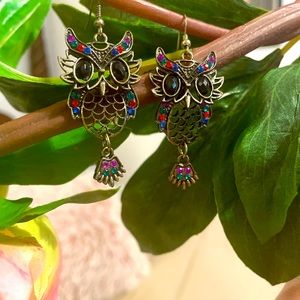 Antique bejeweled owl earrings